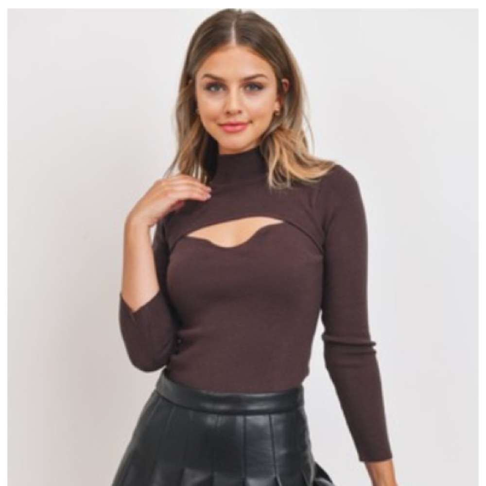 Chic Brown Cutout Bodysuit for Women